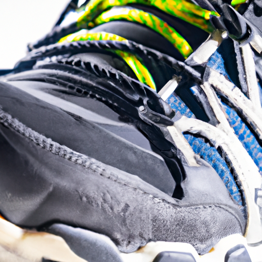 3. תקריב של נעלי ריצת טרייל עם סוליות מחוספסות המיועדות לשטח חיצוני.